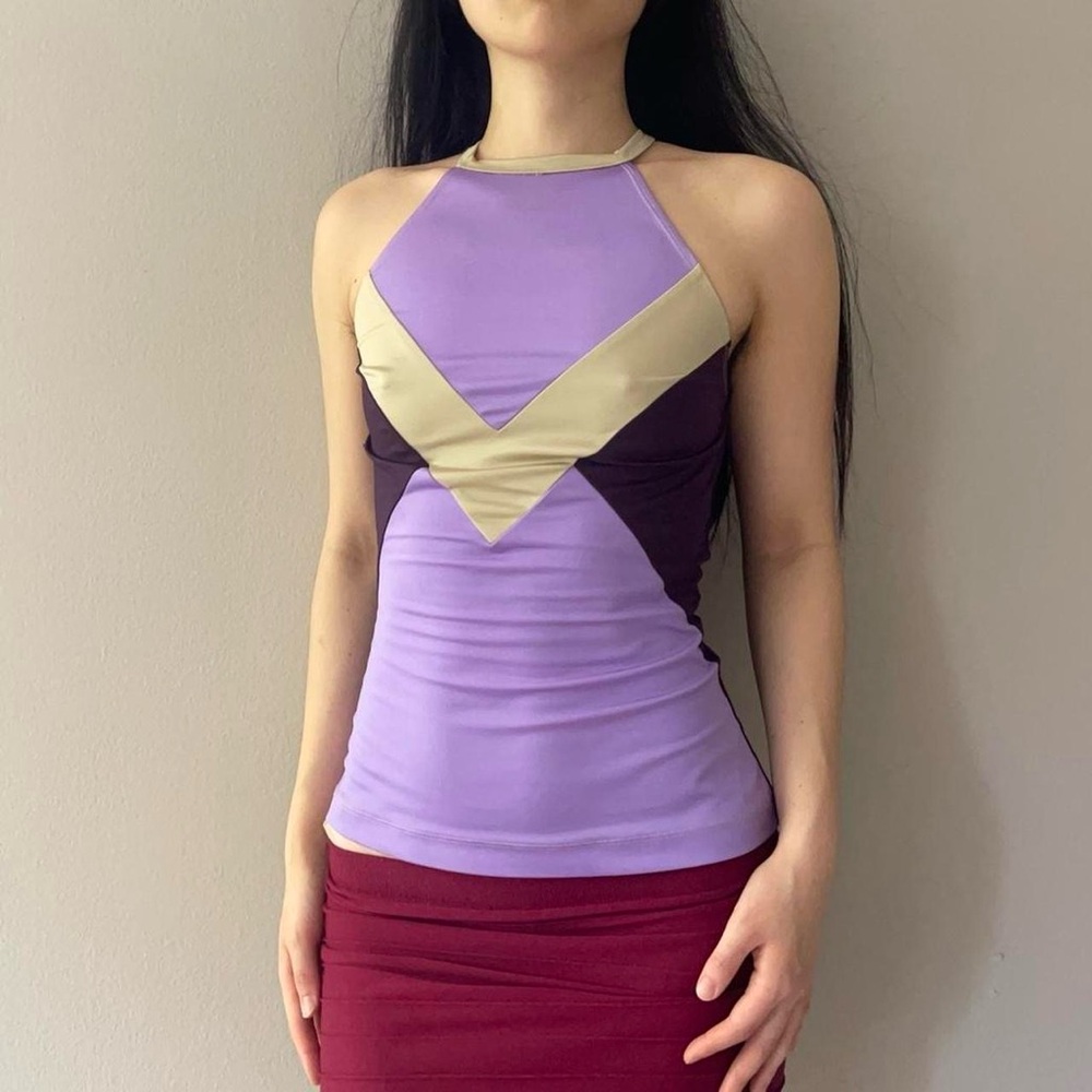 very rare plein sud metallic-y purple and gold halter top